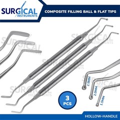 3 Pcs Dental Composite Filling Instrument Ball Tip Burnisher Flat Spatula Silver