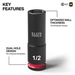Klein Tools 65121IMPCT KNECT Deep-Well 3/8-Inch Drive Impact