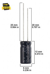220Uf 25V 6 * 12Mm 20Pcs Electrolytic Capacitor 220 Uf MFD 25 Volt 0.24 * 0.47In