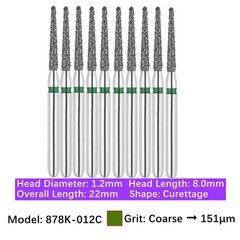 10/pk Vakker Dental Gingival Curettage FG Diamond Burs 878K-012C Coarse Grit