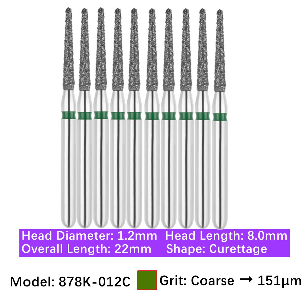 Vakker Dental Gingival Curettage FG Diamond Burs 878K-012C Coarse Grit 10/pk