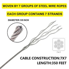 TECSPACE 350ft Length 1/8” 316 Stainless Steel Wire Rope for Railing Decking