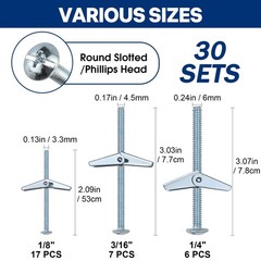 30 Sets Toggle Bolts for Drywall, Heavy Duty Metal Drywall Anchors Kit – 1/4″…
