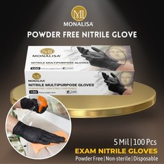 MONALISA™ Black Disposable Nitrile Gloves Industrial Powder Free 5mil M L XL