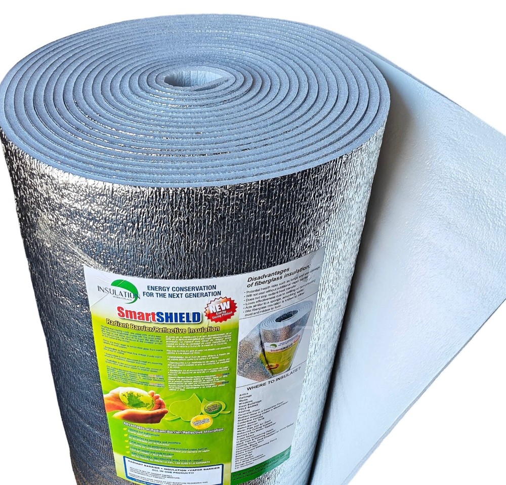 SmartSHIELD – 10mm 48″x 50ft Reflective Insulation, Foam Core, Foil and White.