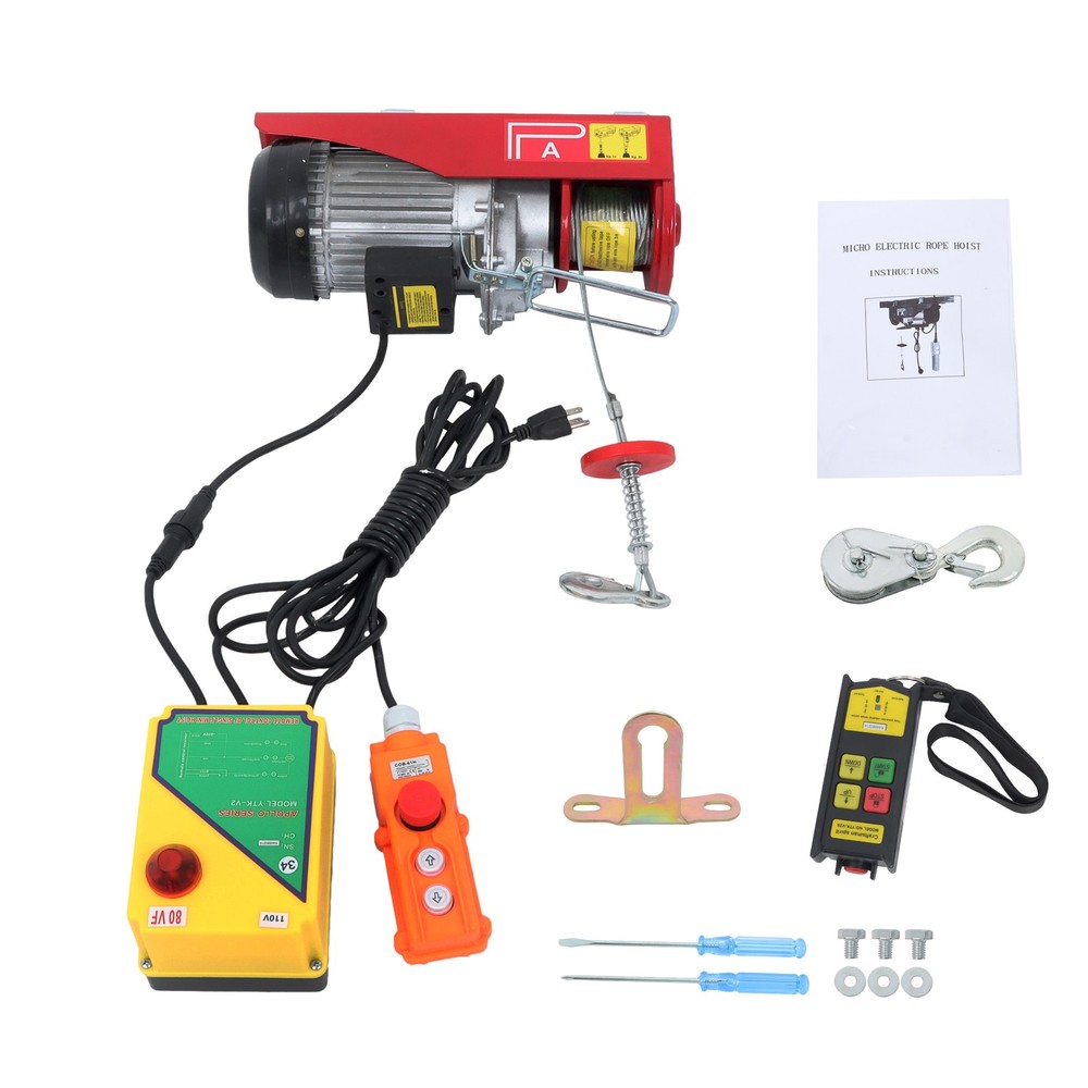 1320lbs Electric Hoist 110V 1150W Crane Winch 328ft Wireless & 14ft Wired Remote