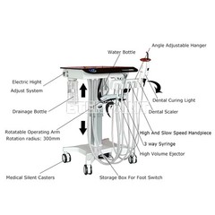 Dental Mobile Delivery Unit System Treatment Cart/Silent Oil-Free Air Compressor