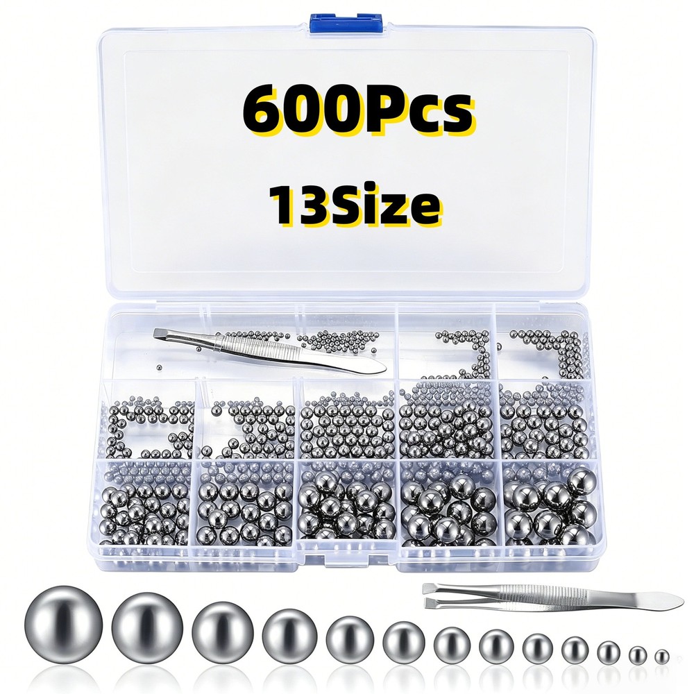 600 Pcs Metric Precision Steel Bearing Balls, Assorted Stainless Steel Loose Bic