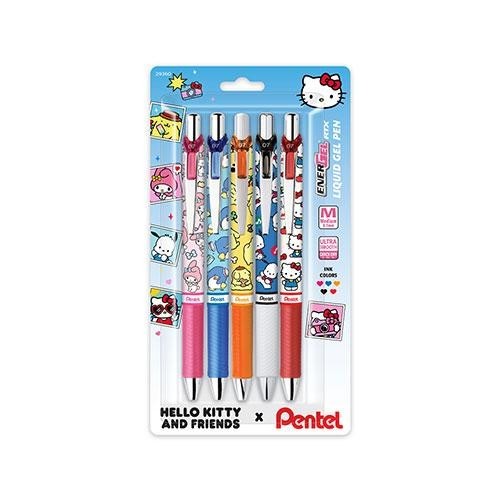 Pentel EnerGel RTX HELLO KITTY Gel Pen 0.7mm Assorted Inks 5/Pk Office School
