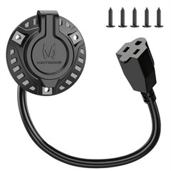 15A 125V AC Port Plug 12AWG RV Shore Power Inlet Socket with 18” Extension Cord