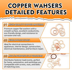 Copper Washers Assortment Kit Flat Sealing Crush Washers M5 M20 Plumbing 330 Pcs