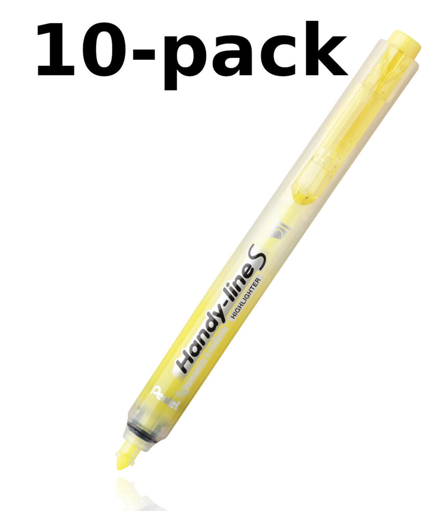 NEW Pentel 10-PACK Handy-line S Retractable Permanent YELLOW Highlighter NXS15-G