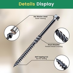 #14 x 4 Wood Structural Screws 50 Pcs, Exterior Hex-Head Lag Screws, Black He…