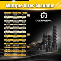 Duramedal 160pcs M4 x 12mm Screws, Hex Socket Head Cap M4*12mm 160pcs, Black