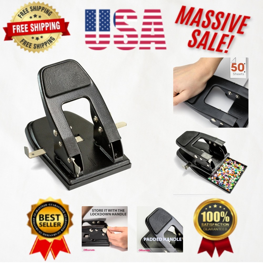 Sleek Black Heavy Duty 2-Hole Punch – Ergonomic, Compact, 5-Sheet Capacity