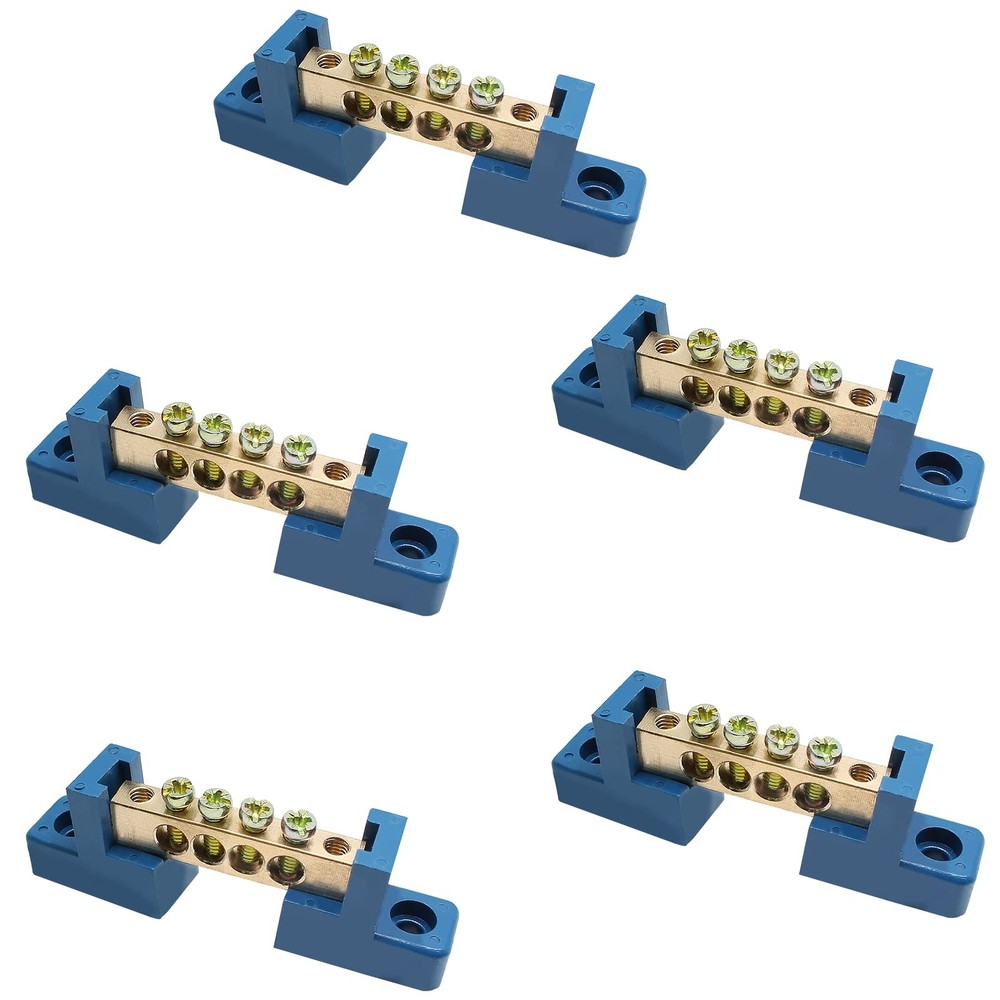 Unlorspy 5 PCS Brass Wire Screw Terminal 4 Positions Terminal Bus Bar Blue Gr…