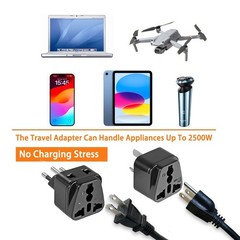 2 Pack US to Argentina Uruguay Brazil Australia Travel Adapter Plug Black