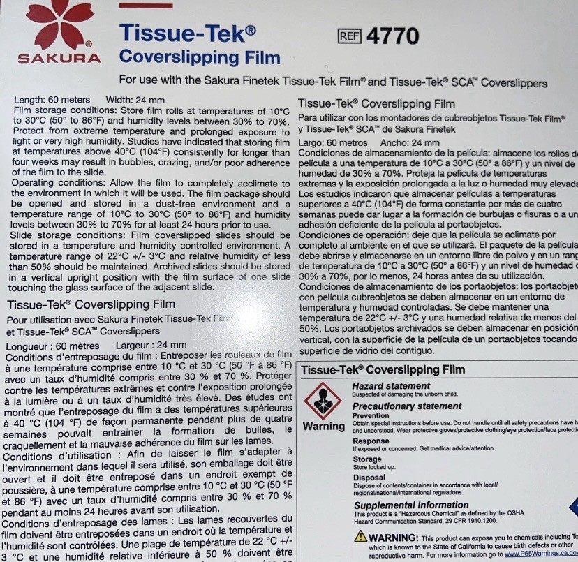 Sakura Tissue-Tek Coverslipping Film 4770, 5 Rolls x 60m, Pathology Lab