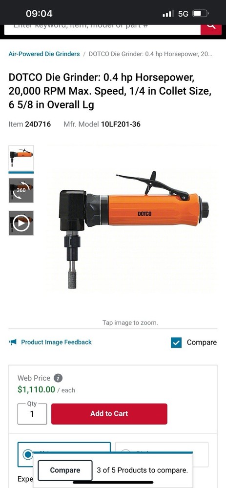 Dotco 12LF201-36 Right Angle Grinder – Black/Orange