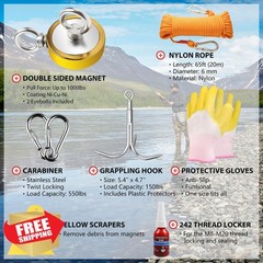FINDMAG Magnet Fishing Kit 2.95 inch 1000lb Golden Double Hole