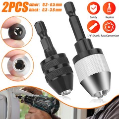 2x 1/4″ Hex Shank Keyless Drill Chuck Conversion Adapter Bit Quick Change Driver