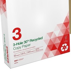 Recycled 8.5×11 Copy Paper, 20 lb, 3-Hole Punched, 500 Sheets/Ream, 10 Reams