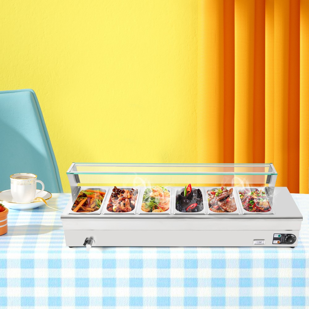 Electric Bain Marie Buffet Server 6 Pans 1200W Commercial Countertop Food Warmer