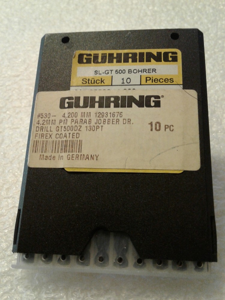 4.200MM Guhring Pm Parab Jobber Drill Bits, 530 Series Pkg of 10