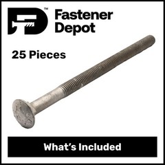 5/8″-11 x 9″ Hot Dipped Galvanized Carriage Bolt, Grade A, 6″ of Thread, Qty 25