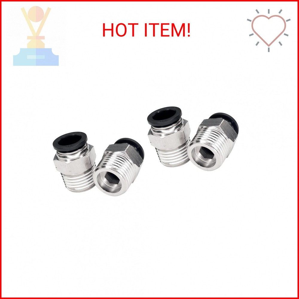 4 Pack Push to Connect Air Fittings Pneumatic Male Straight 1/2 Inch Tube OD x 1