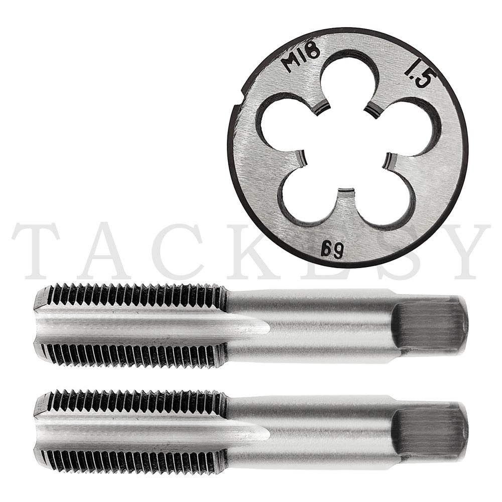 1 Set HSS M18x1.5mm Taper&Plug Tap&18×1.5mm Hexagon Die Metric Thread Right Hand