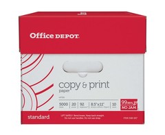 Office Depot Copy Print Paper 20 lb 8.5 x 11 Case of 10 Reams 5000 Sheets