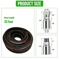 33FT 3/4″ Hydraulic Hose + 12 Straight Fittings 3/4″ JIC Female & 3/4 NPTF Male