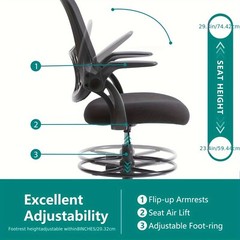 Tall Office Chair Tall Standing Desk Chair Counter Height Adj. Mid Back Mesh