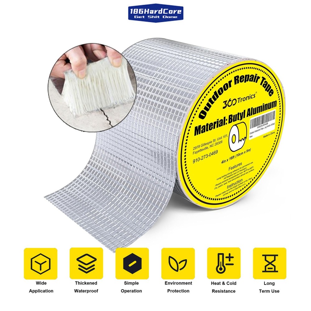 4″x16ft Aluminum Foil Butyl Tape Rubber- Waterproof RV Roof Repair Seal Patch