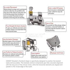 AZDENT Dental Orthodontic Metal Brackets Braces Mini Roth 0.022 Hook3/Hook345