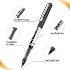 Black Rollerball Pens 12 Pack, 0.7mm Medium Point Roller Ball Pen Quick Dry, …