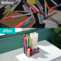 Acrylic Pen Holder 3 Compartments Desk Organizer Clear Pencil Holder for Office