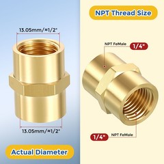 8 Pack Brass FeMale Fittings, 1/4″ Pipe NPT to 1/4″ FeMale NPT Reducer