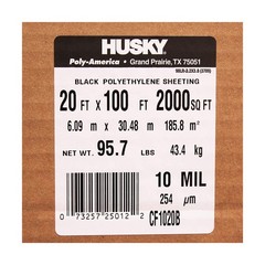 Poly-America (20’x100′) Husky Contractor’s Choice Black Plastic Sheeting 10 M…