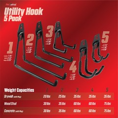 PeerBasics 5 Pack Hook Set Black Metal PVC Coated 50 lb
