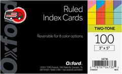 Oxford Extreme Index Cards, 3 x 5 Inches, Assorted Colors, 100 per pack (04736)
