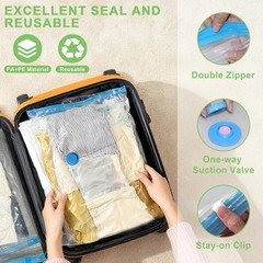 15 Pack Vacuum Seal Bags for Clothing Travel with -60000Pa USB Pump, Save 80% of