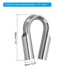 4Pack 1/4″/ 6mm Wire Rope Tube Thimble 304 Stainless Steel Rope Thimbles Silver