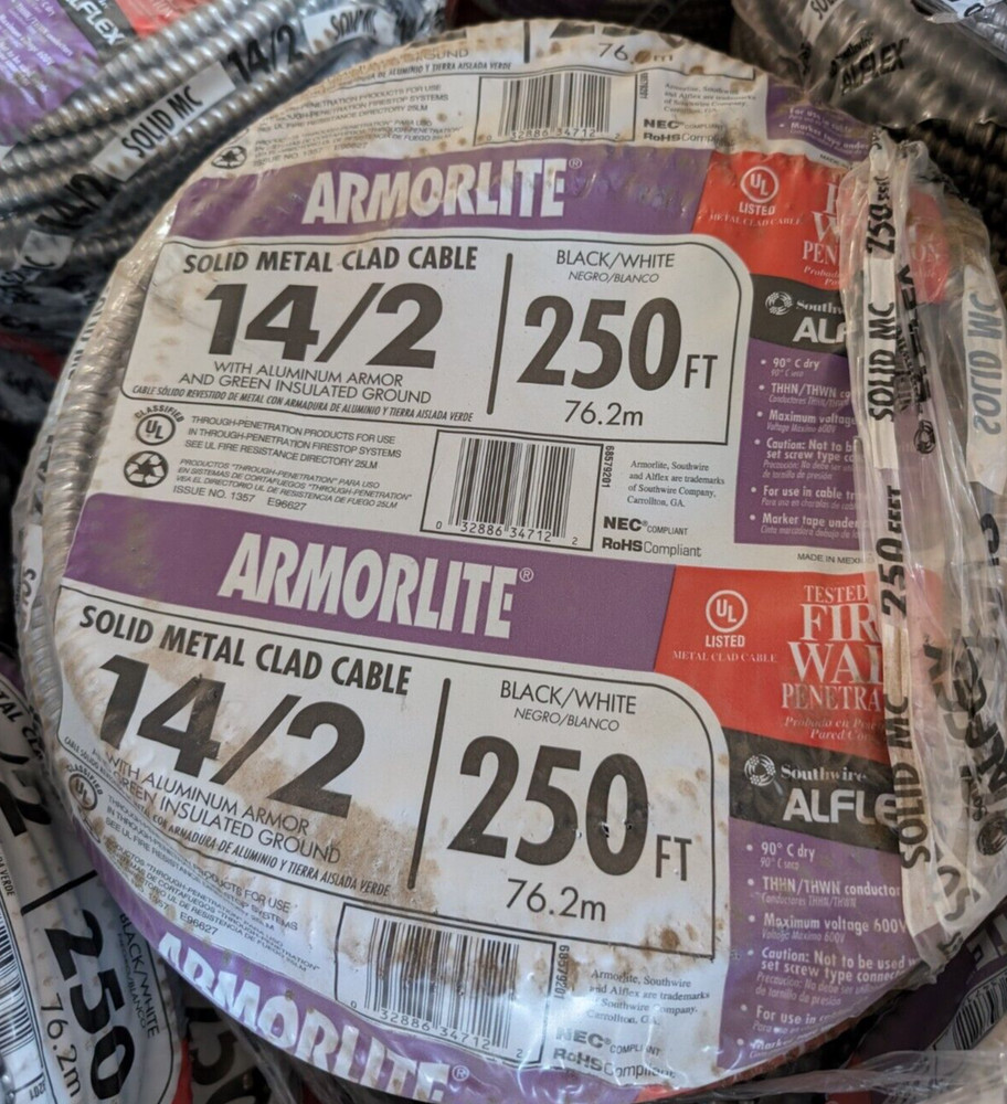 14/2 x 250 ft. Solid CU MC (Metal Clad) Armorlite Cable