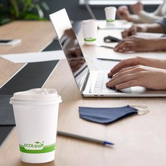ECOLipak 100 Count 12 oz Compostable Paper Coffee Cups, Biodegradable Disposable