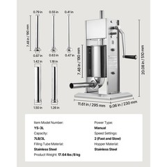 Uimoso Manual Sausage Stuffer 7 lbs/ 3L with 5 Filling Tubes for Home & Business