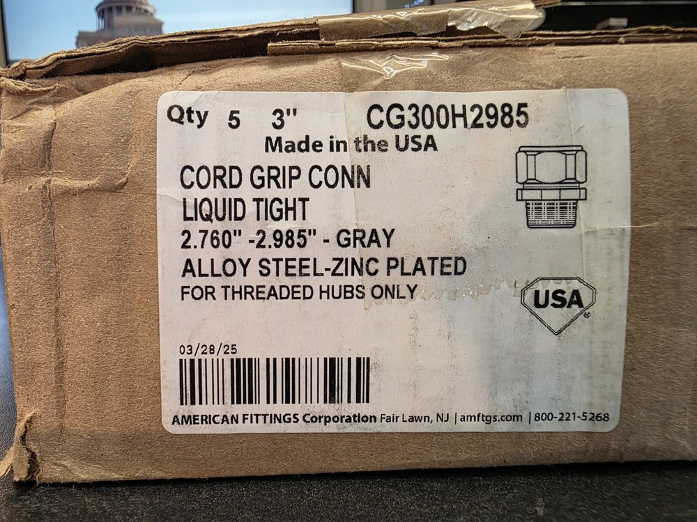 American Fittings CG300H2985 3″ Cord Grip Connector Steel 2.760-2.985 Gray