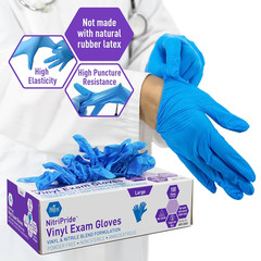 MED PRIDE Nitrile/Vinyl Blend Exam Gloves, Powder-Free, Latex-Free, Disposable,