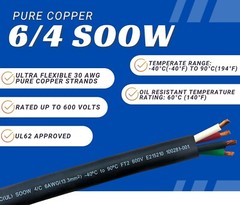 WindyNation 6/4 6 Gauge AWG 4 Conductor SOOW Cable Wire Cord Portable Power 600V